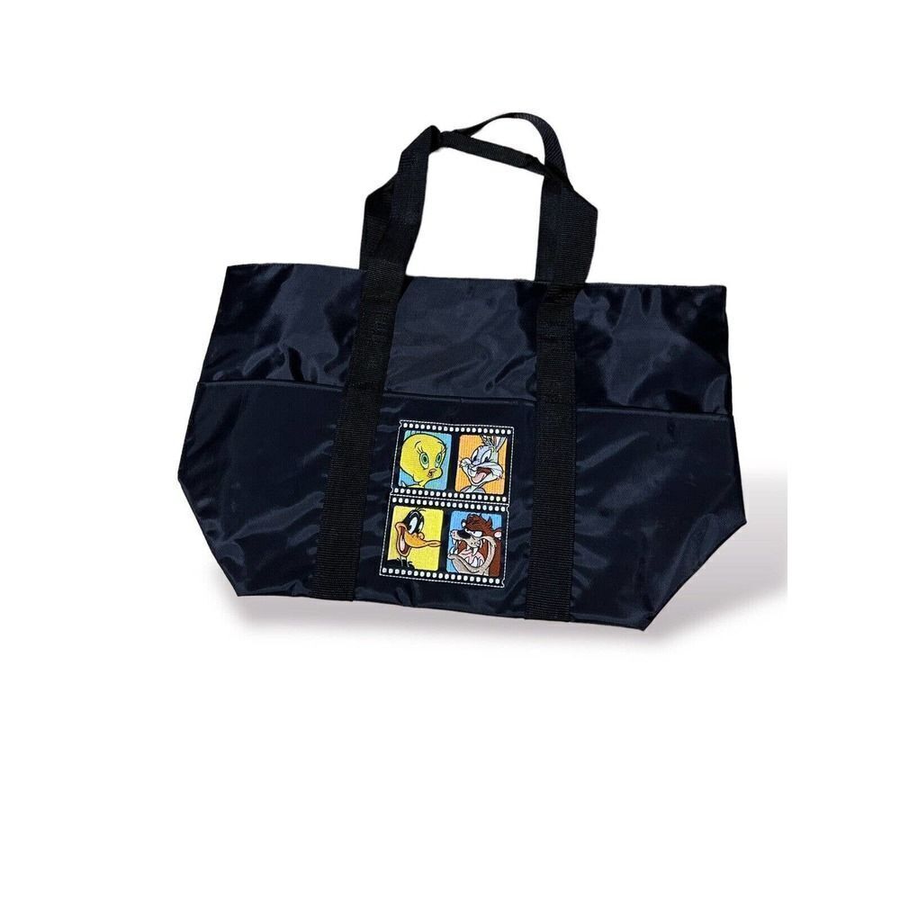 WB Looney Tunes Black Tote Bag With Bugs Bunny, Daffy Duck, Tweety, & Tasmanian